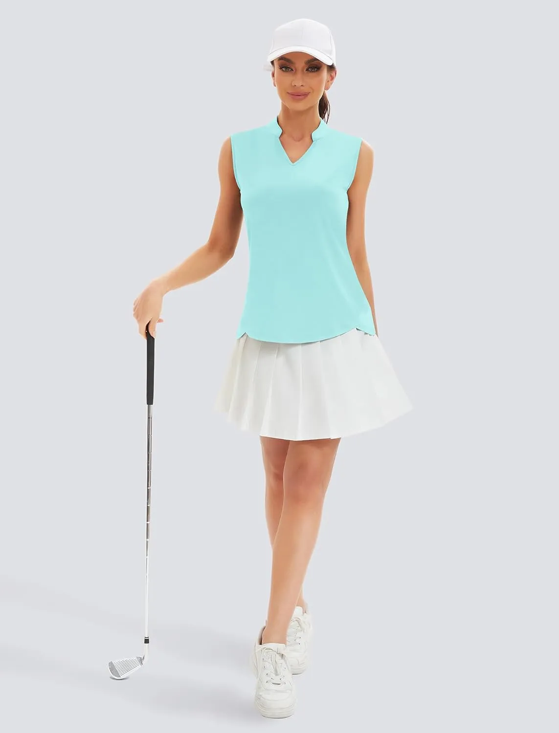 Womens Golf Shirt V Neck Sleeveless Polo Shirts Athletic Tennis Tank Tops Moisture Wicking Lightweight Sports Top